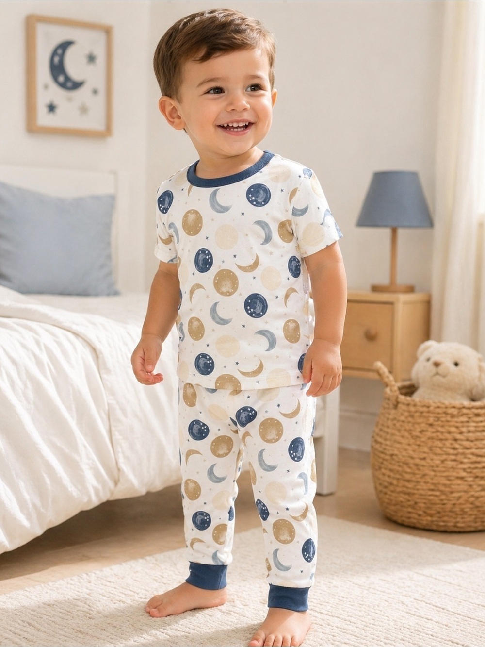 🌑🌙 Milkberry Bamboo Moon & Stars Print Pajama Set with Socks Size 4T NWT